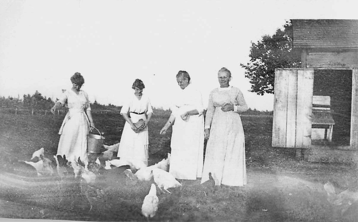 Vintage Circa 1940\'s Photo 4 Farm Women Feeding The Chickens