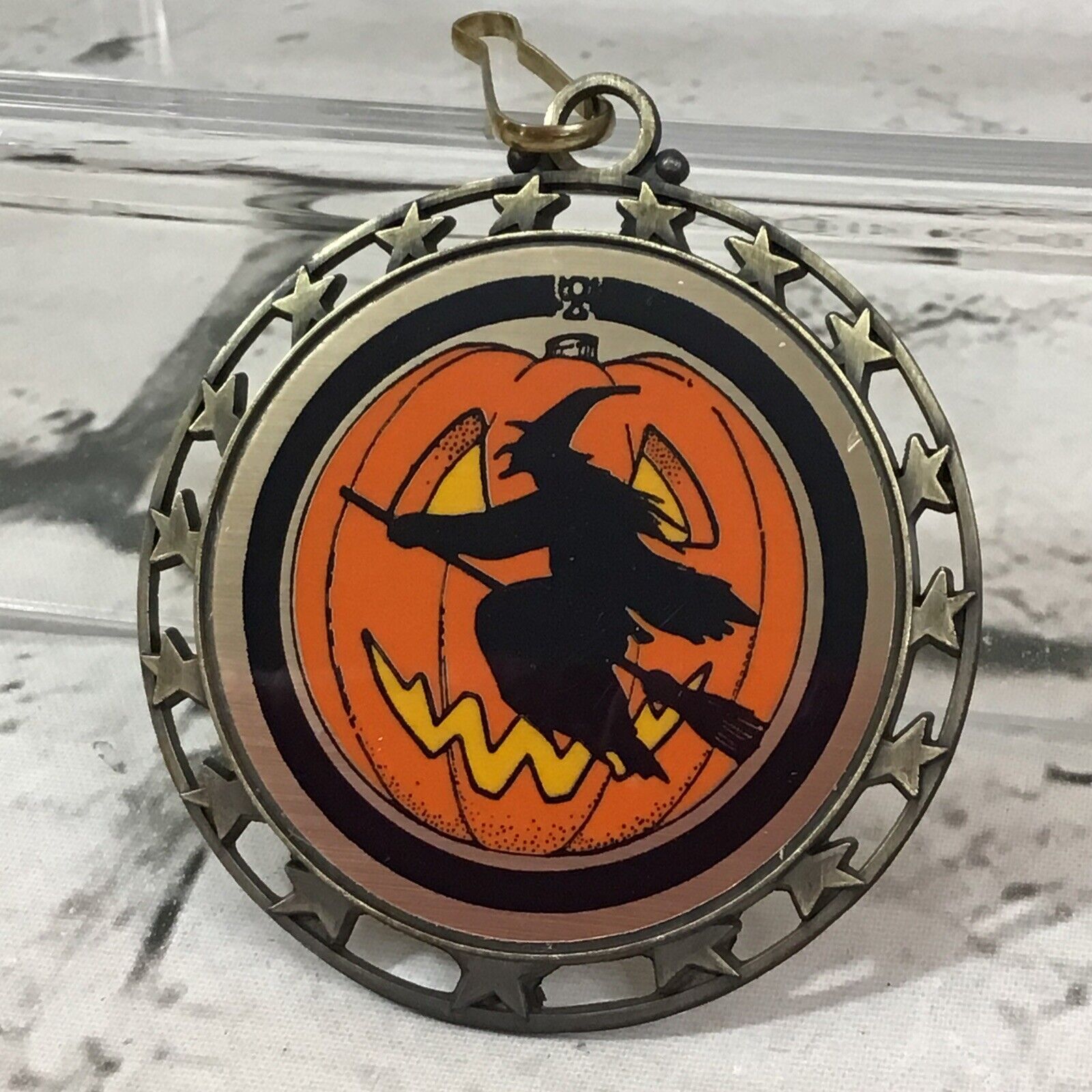 Halloween Metal Pendant Clip Witch on Broomstick 