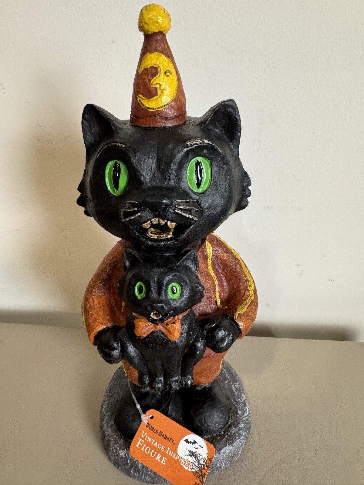 World Market Vtg Inspired 11 Inch Figure Cat Kitten Halloween Retro Resin