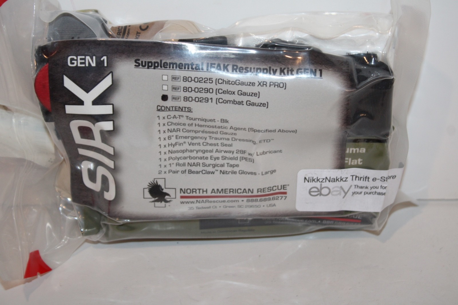 North American Rescue SIRK Gen 1 IFAK Resupply Kit CAT Tourniquet Sealed EXP 27