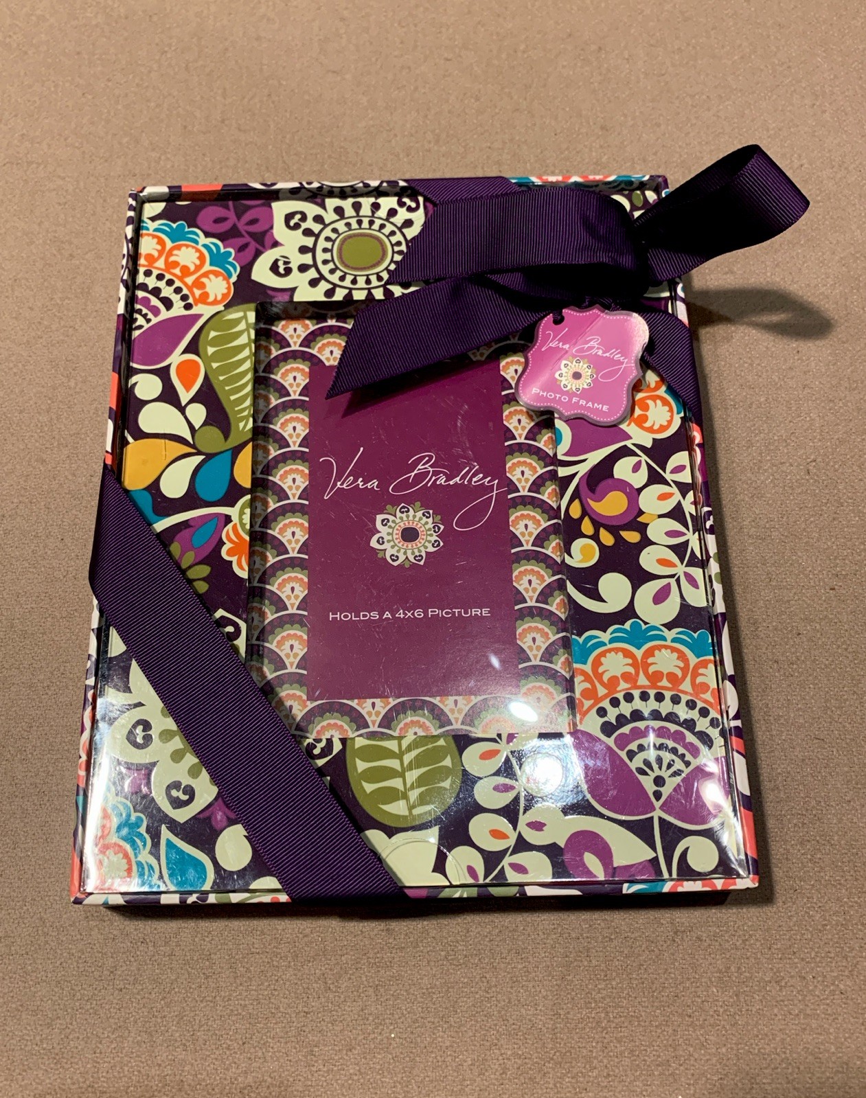 NWT Vera Bradley Photo Frame Plum Crazy Retired Print Holds 4