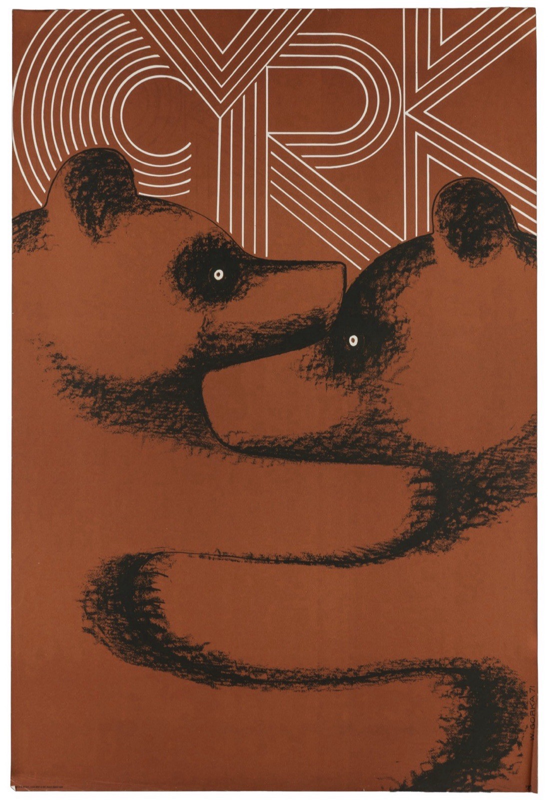 Vintage 1971 CYRK Polish Circus Poster Wiktor Gorka Hugging Bears Original B1