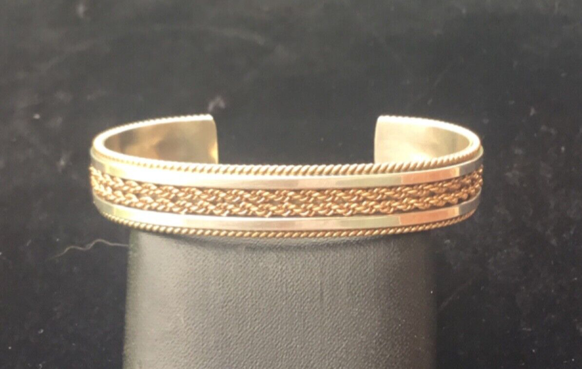 Estate Vintage Michael Tahe, Navajo, Sterling Silver 1/20 12K GF Cuff Bracelet
