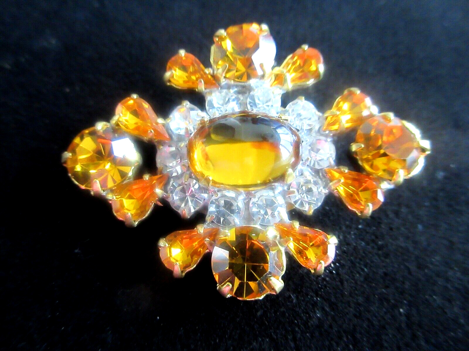 Outstanding Czech Vintage Style  Glass Rhinestone Button   Amber & Crystal