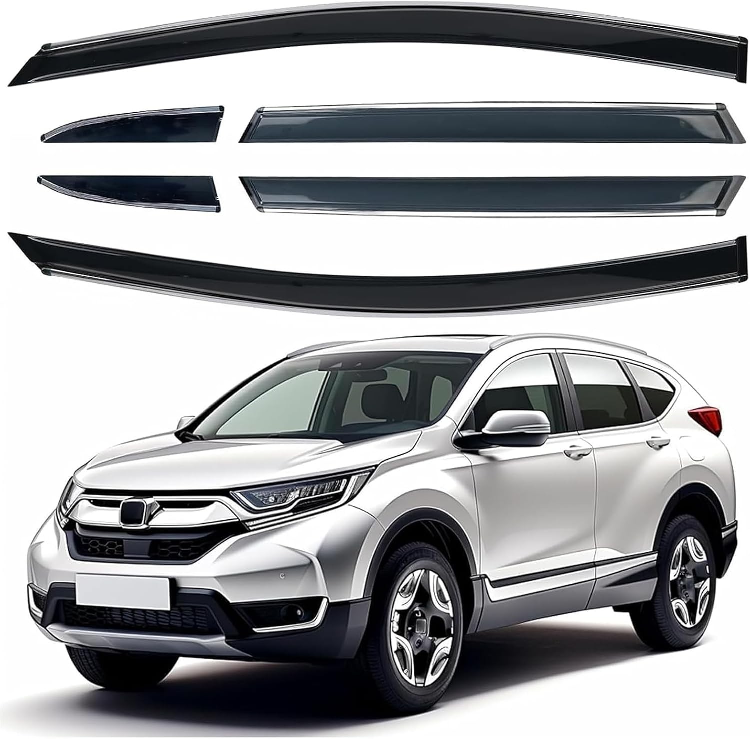 Shatterproof Out-Channel Window Deflectors For CRV 17-22 6-Piece Chrome, Gray 