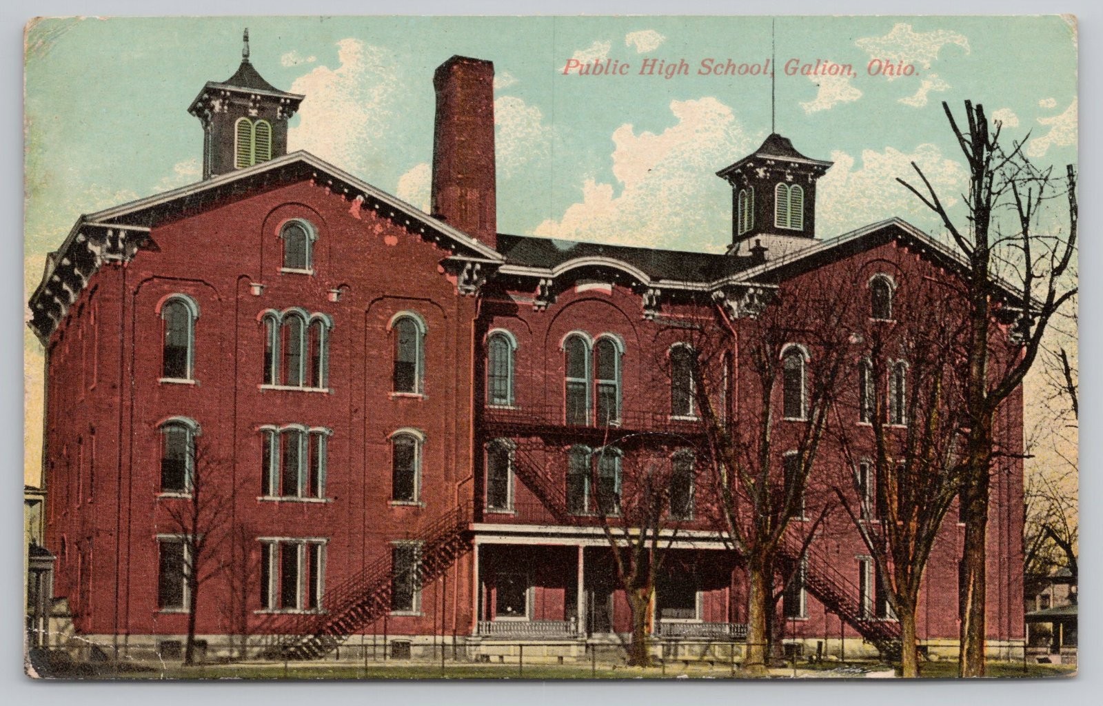 Public High School Gatton Ohio Red Brick Building Postcard