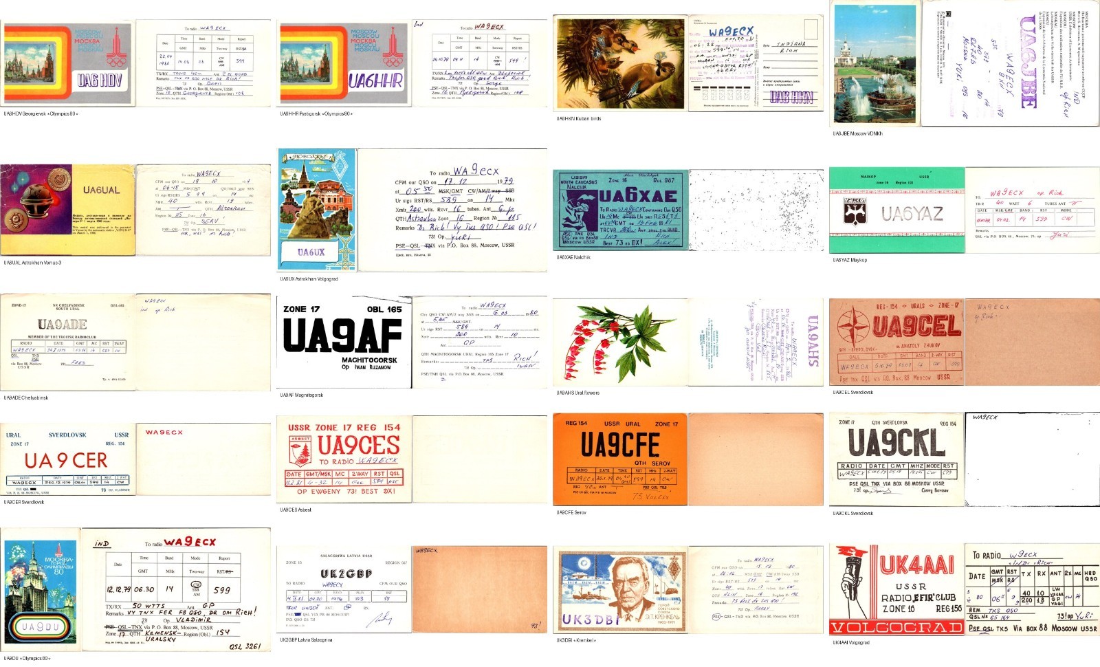 20 USSR QSL Cards Olympics Krenkel Venus Space Ural Ham Radio Lot
