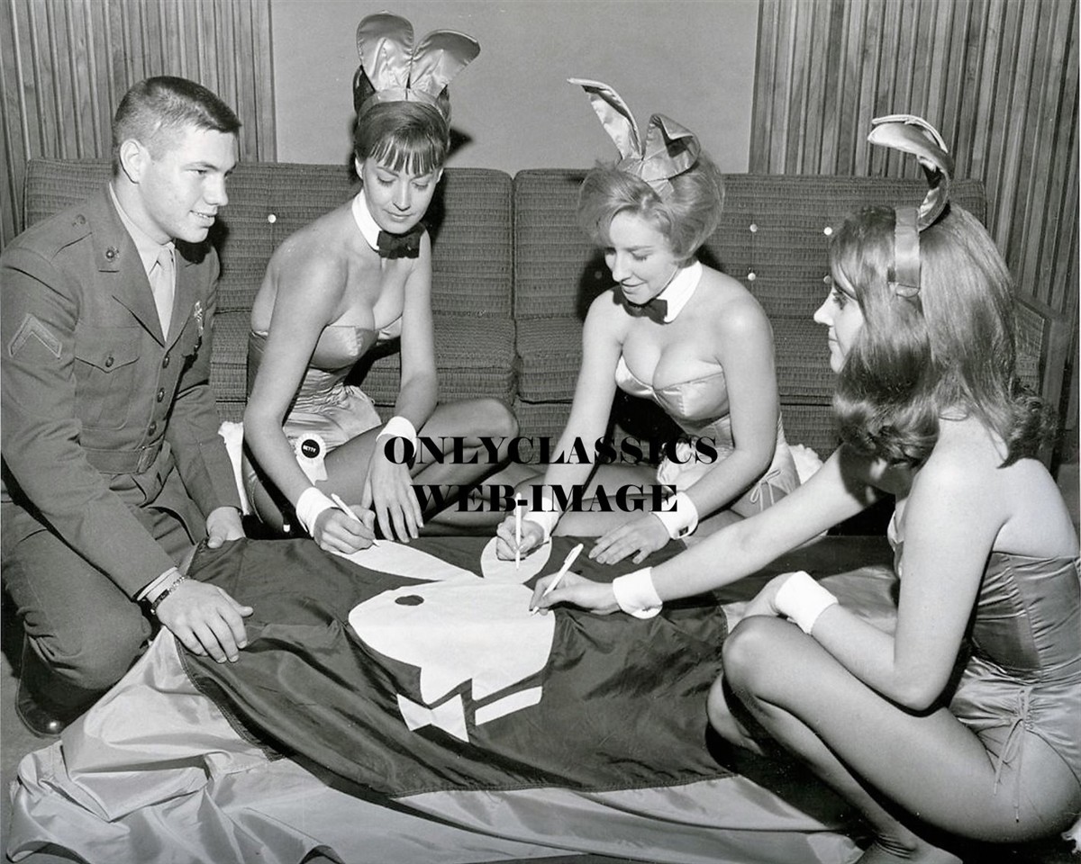 1966 PLAYBOY BUNNY SEXY COSTUME WITH MARINE SOLDIER 8x10 PHOTO PINUP CHEESECAKE
