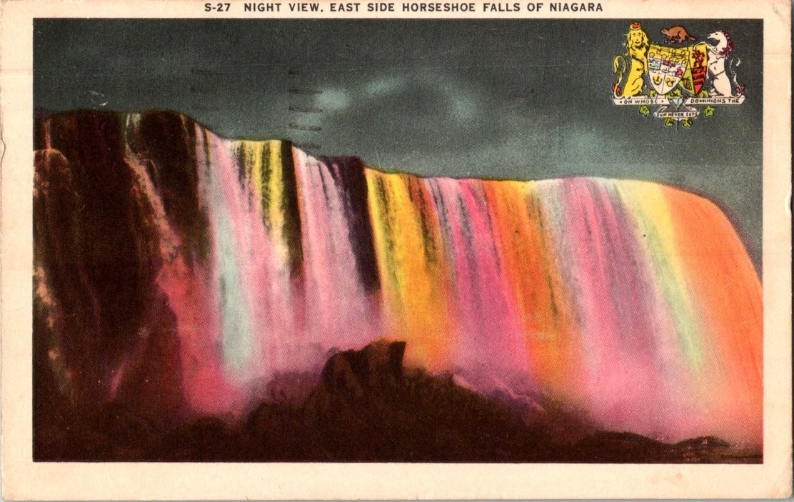 Vintage 1949 Niagara Falls Horseshoe Night View Postcard Canada USA Posted Vintage 1949 Niagara Falls Horseshoe Night View Postcard Canada USA Posted