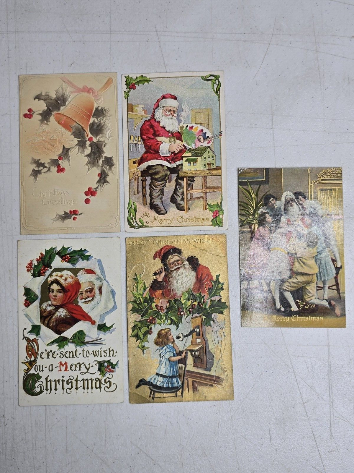 Vintage 1916 Embossed Christmas Postcards Lot of 5 Santa Greetings Clinton IA Vintage 1916 Embossed Christmas Postcards Lot of 5 Santa Greetings Clinton IA