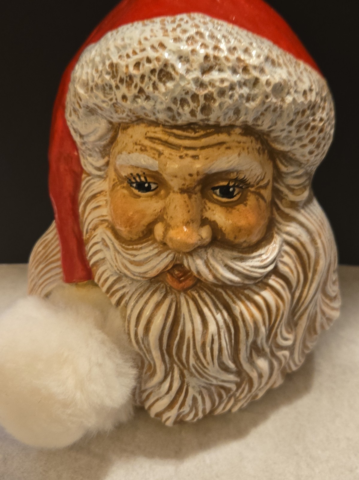 Vintage Artist Handmade Christmas Santa Head Hand painted 6inches Tall Ceramic