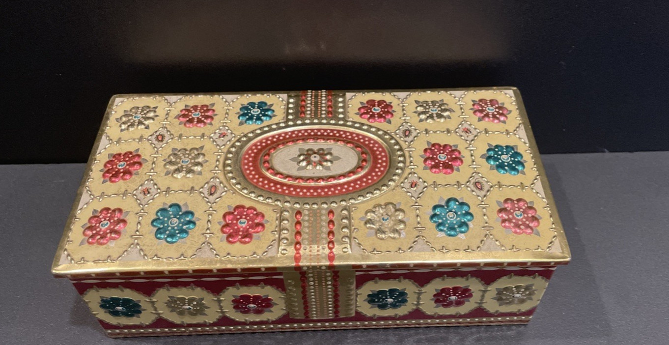 Vintage Baret Ware Art Grace No 227 Tin Box Embossed Metal Made In England 1960s