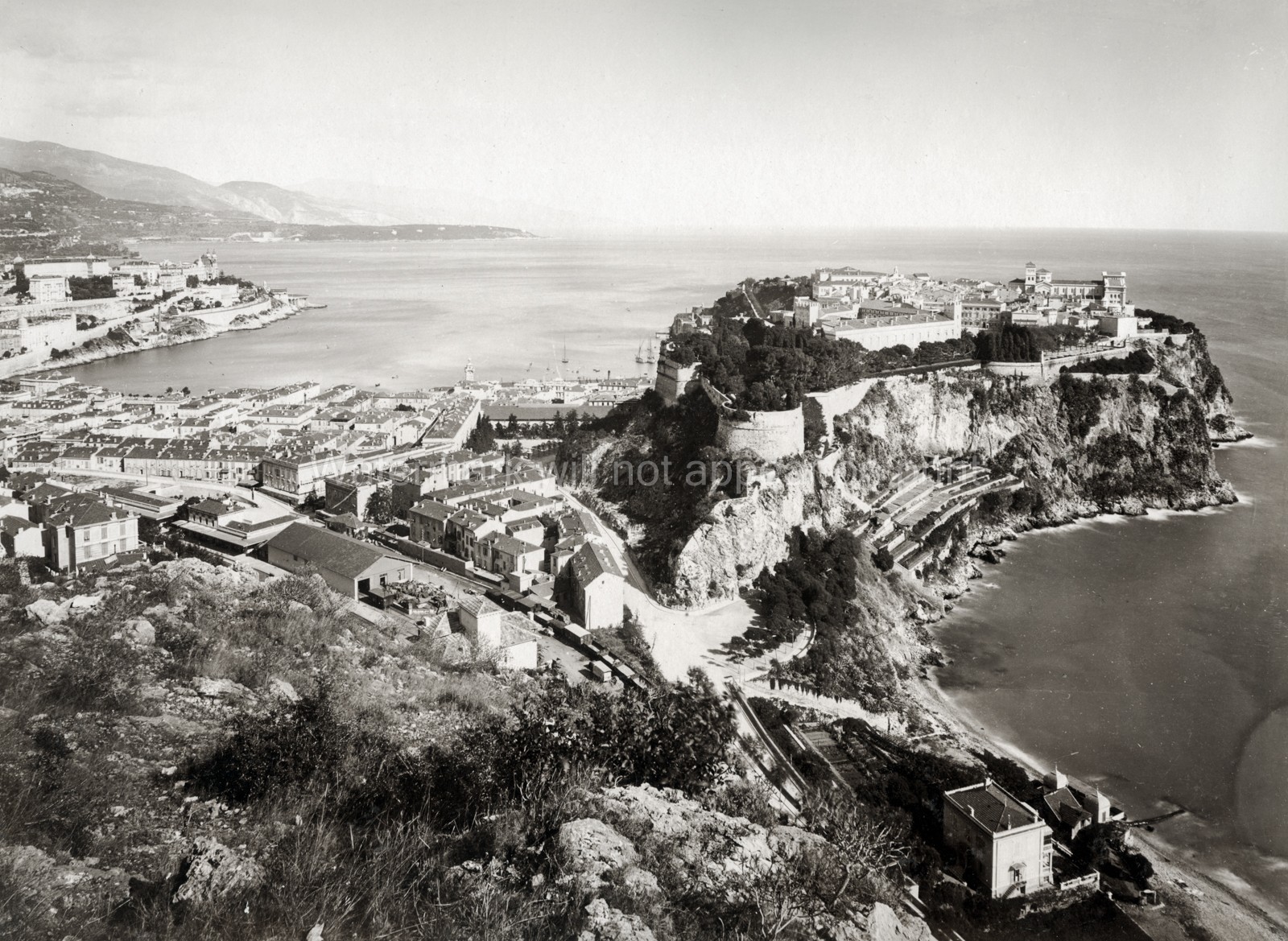 Monaco Monte Carlo Principality Le Rocher Harbor Cityscape Vtg. Photo 19thC.