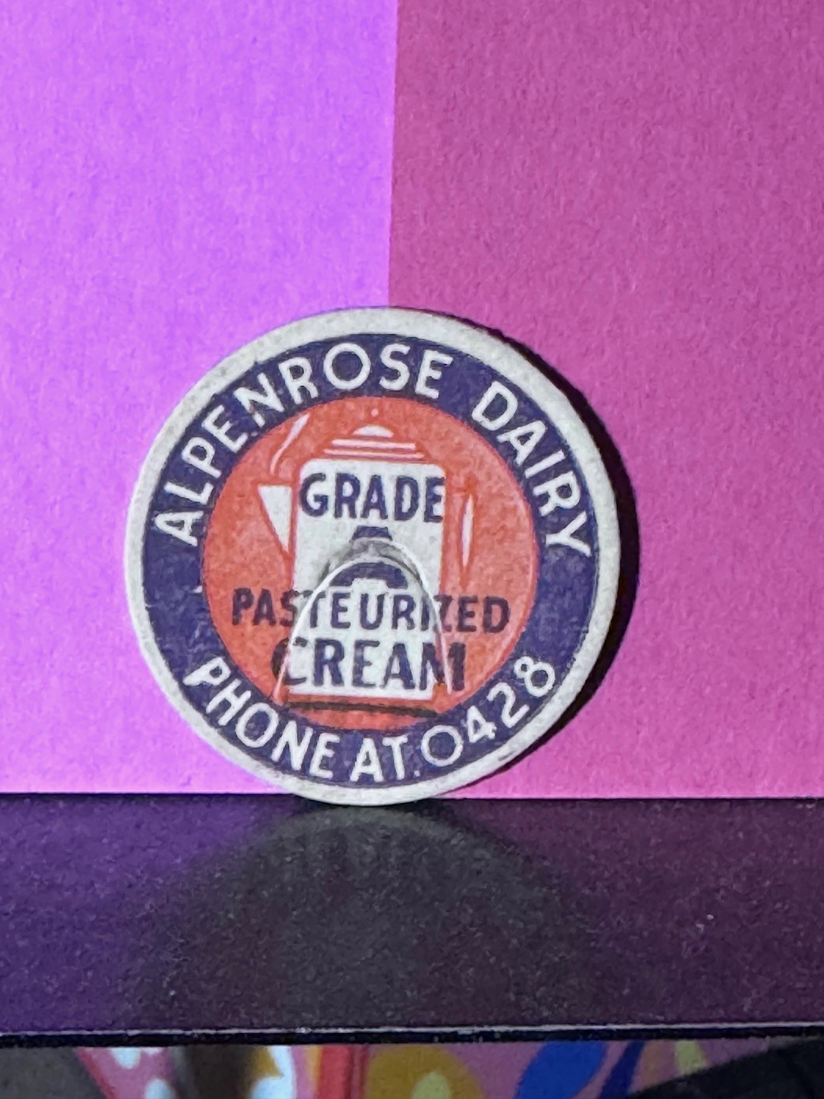 Rare Vintage Stnd Milk Bottle Cap Alpenrose Dairy Grade A Cream Portland, Oregon