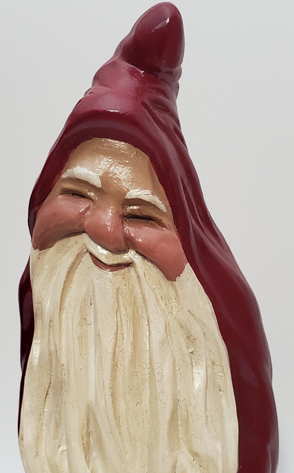 Folk Art Hand Carved Wooden Lewis Brown Santa Claus Signed Long Beard Blushing