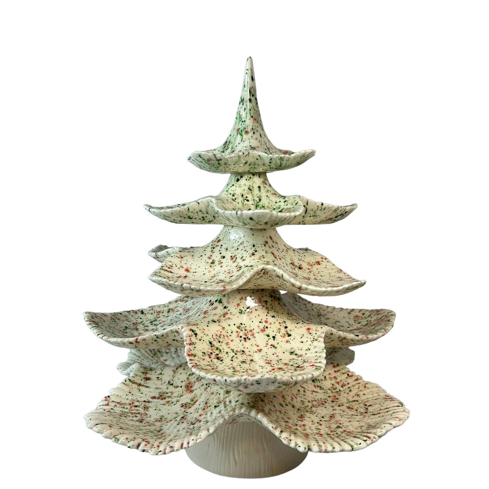 Vintage Jamar Mallory 6pc Treat Tree Ceramic Christmas Tree 15” White Speckled