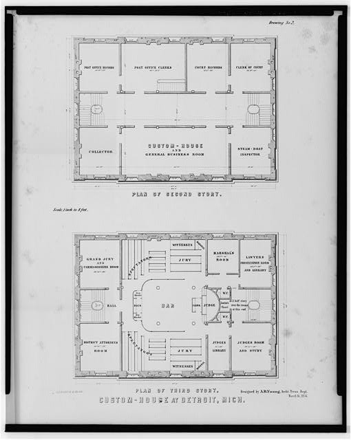Photo:Detroit Michigan Customs House 1967 Second Third Story Floor Plan