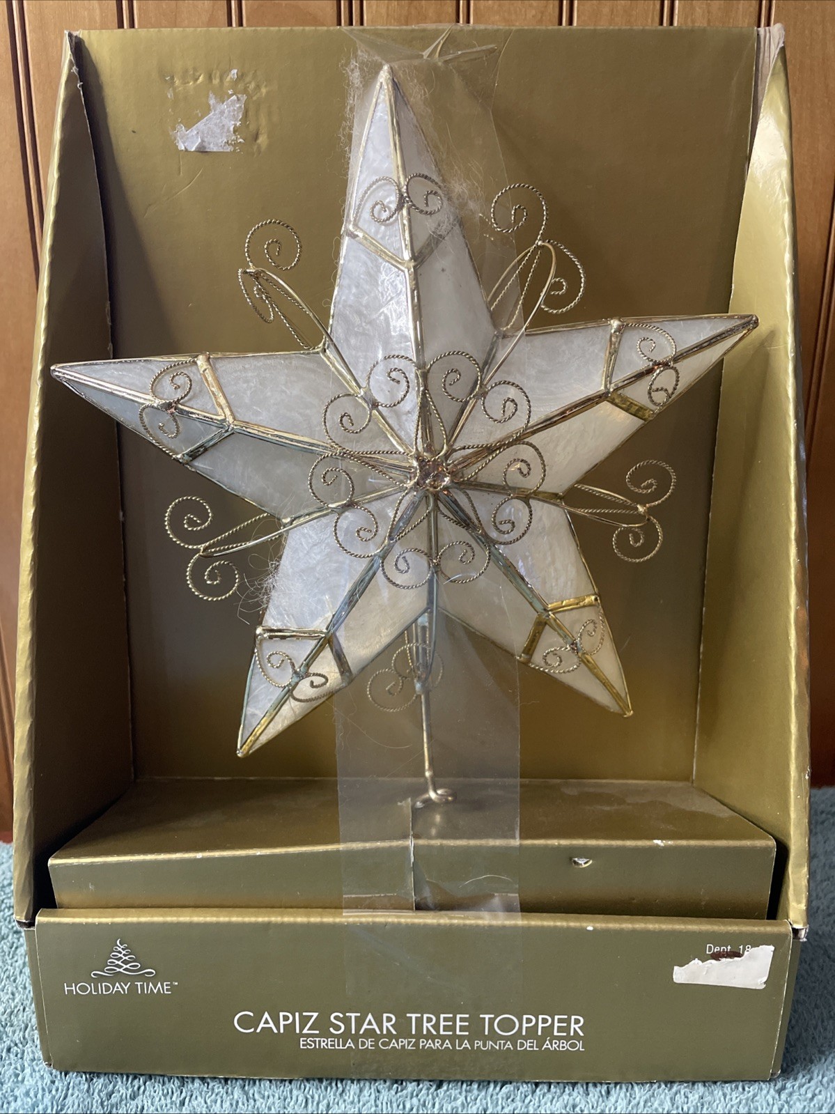 Vtg Holiday Time Capiz Star Christmas Tree Topper