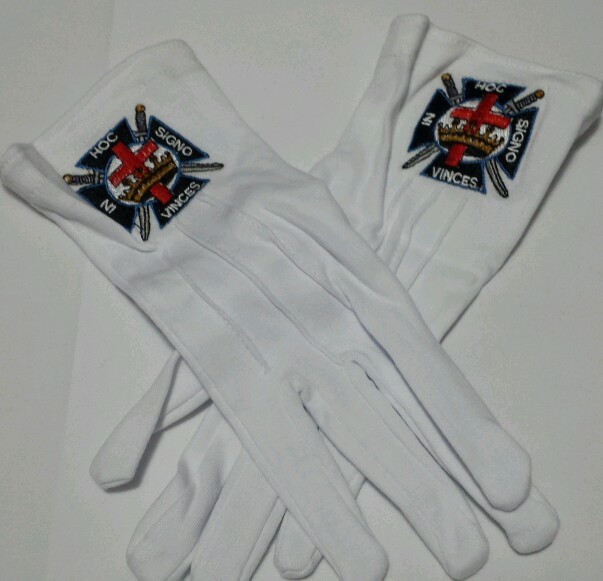 MASONIC FREEMASONS KNIGHTS TEMPLAR EMBROIDERED DRESS GLOVES 