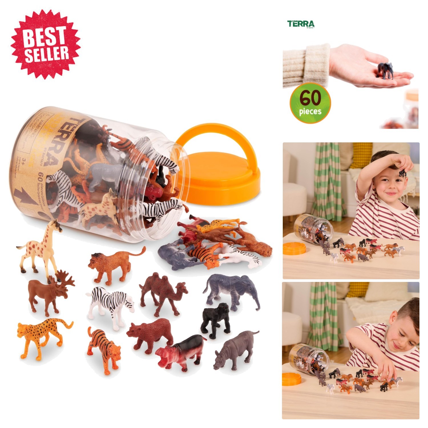 Terra 60 Miniature Safari Animals Set - Perfect Gift for Imaginative Play