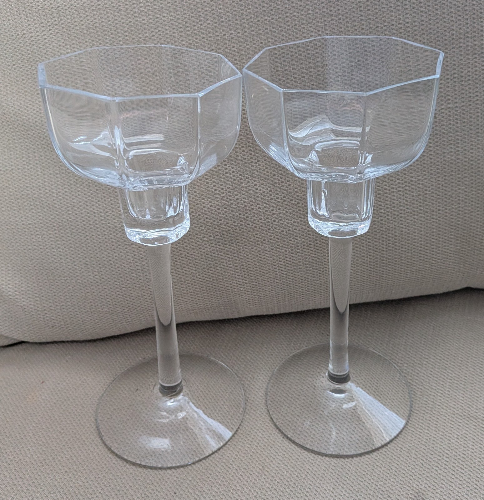 Clear Crystal Glass Candlestick Holders Octagonal Opening Set of 2  8.5\