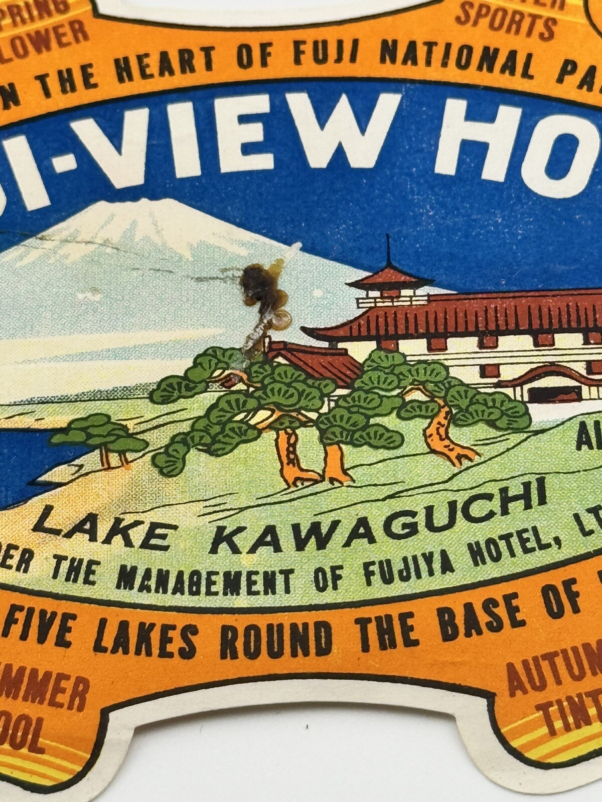1940s 1950s Vintage Hotel Luggage Label Fuji-View Hotel - Lake Kawaguchi, Japan