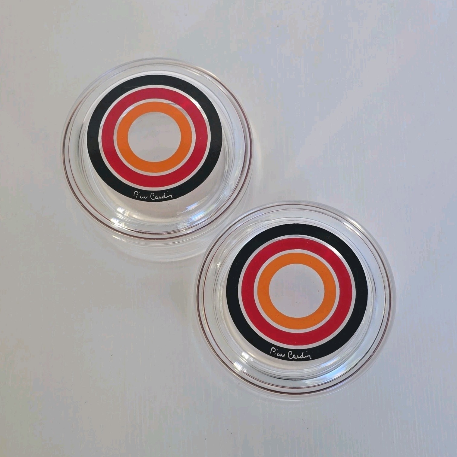 Rare Pierre Cardin Sasaki Glass Bullseye Dishes - 1970s Space Age MCM Pair