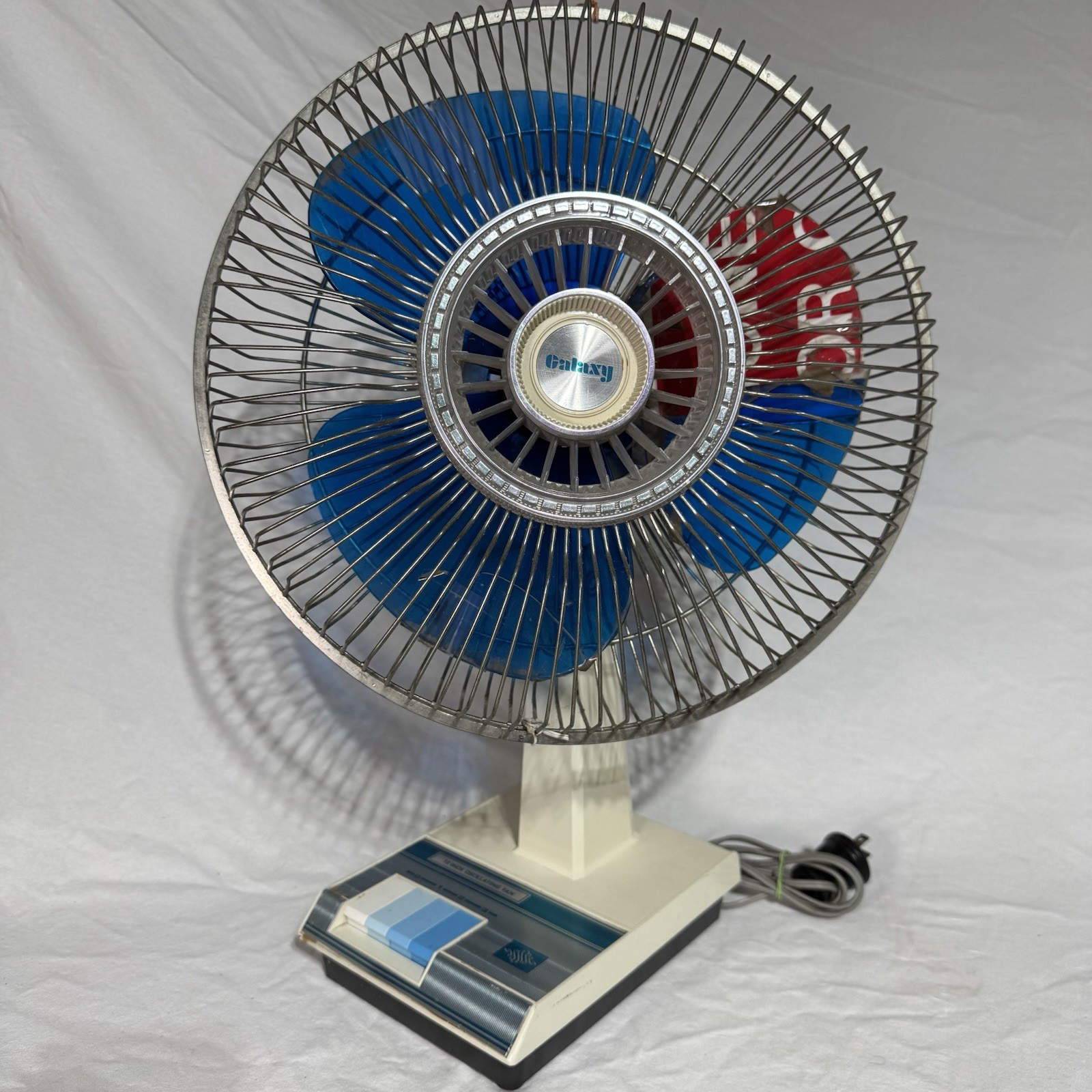 Vintage Galaxy Electric Blue Blade 12” Oscillating Desk Fan 3-Speed ~ TESTED