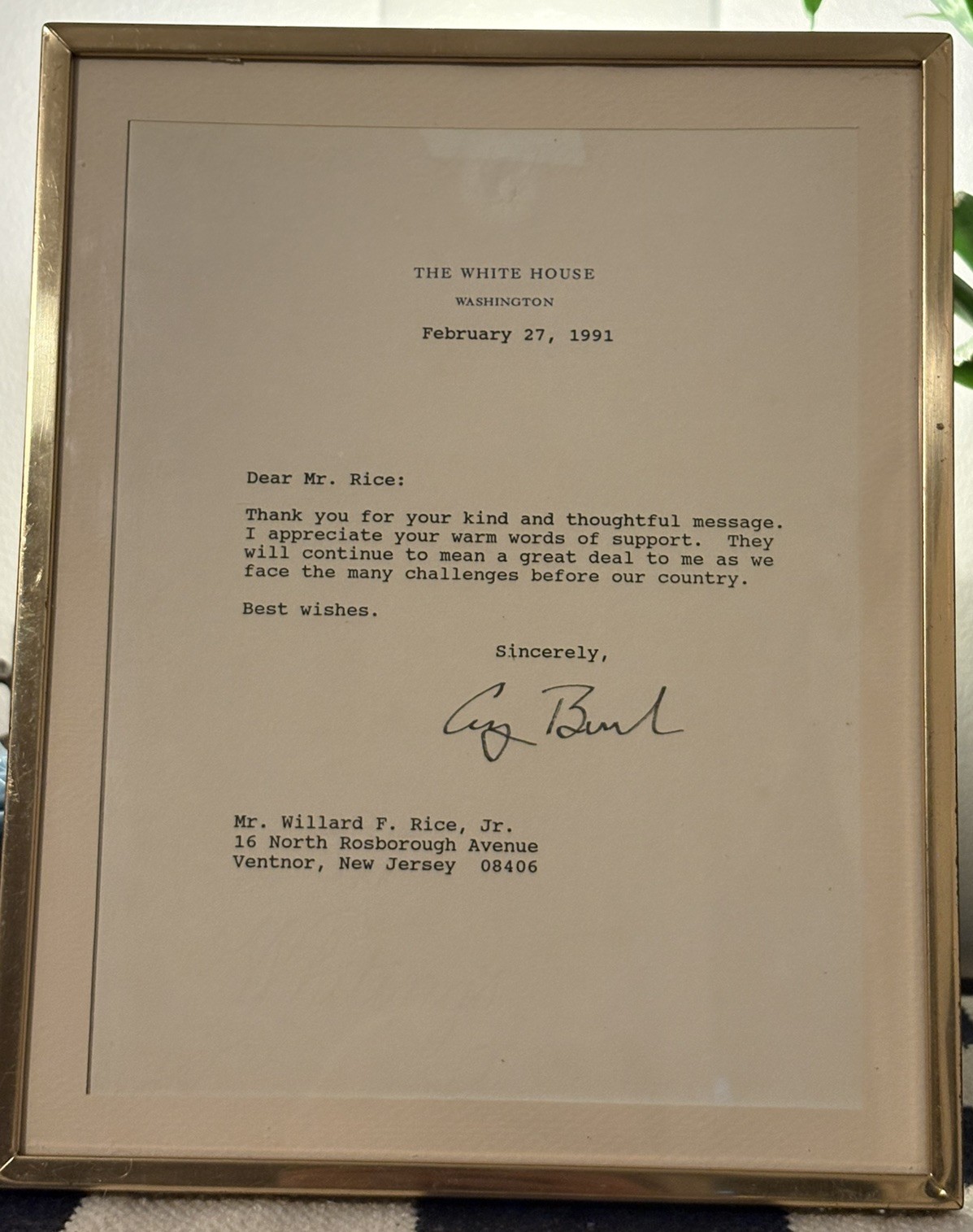 1991 President George H.W. Bush The White House Letter with Seal and Watermark