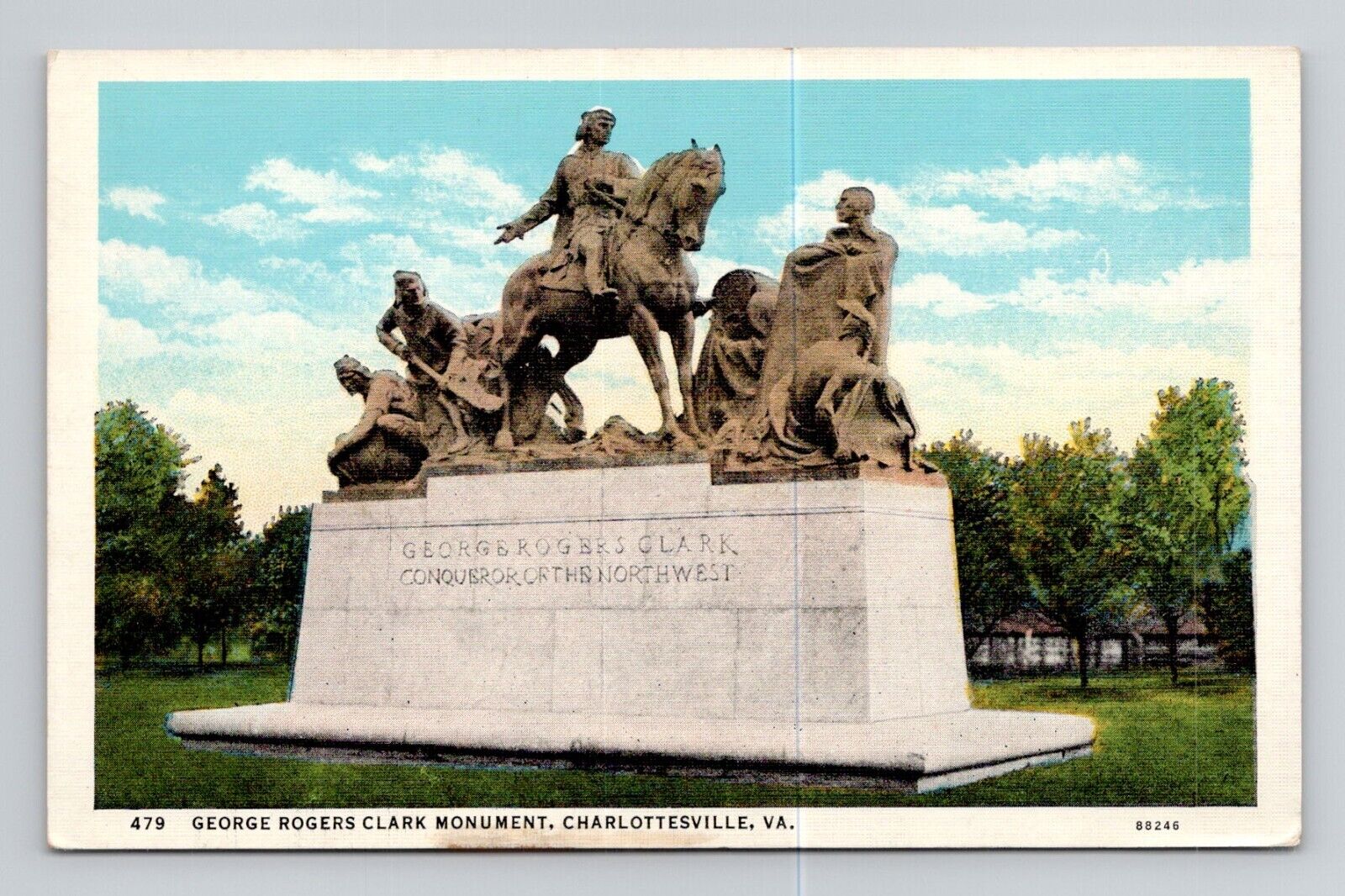 Postcard George Rogers Clark Monument Charlottesville Virginia VA, Vintage J1