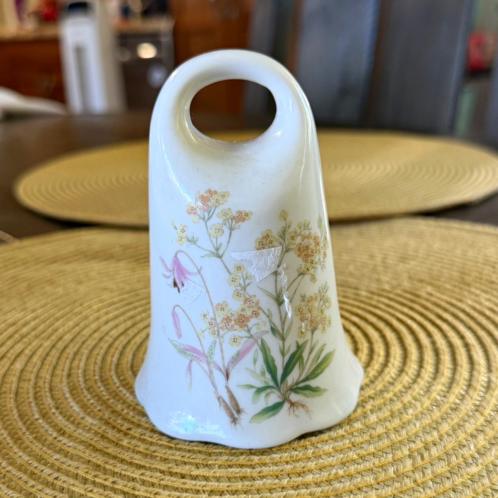White Glossy Ceramic Floral Hand Painted Decorative Bell, Adults, 1 Pack