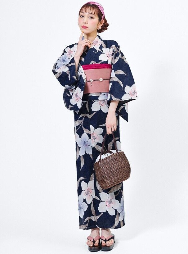 Grail Kimono Yukata Set Dress Lily Floral Pattern Kyoto Summer Clothes New