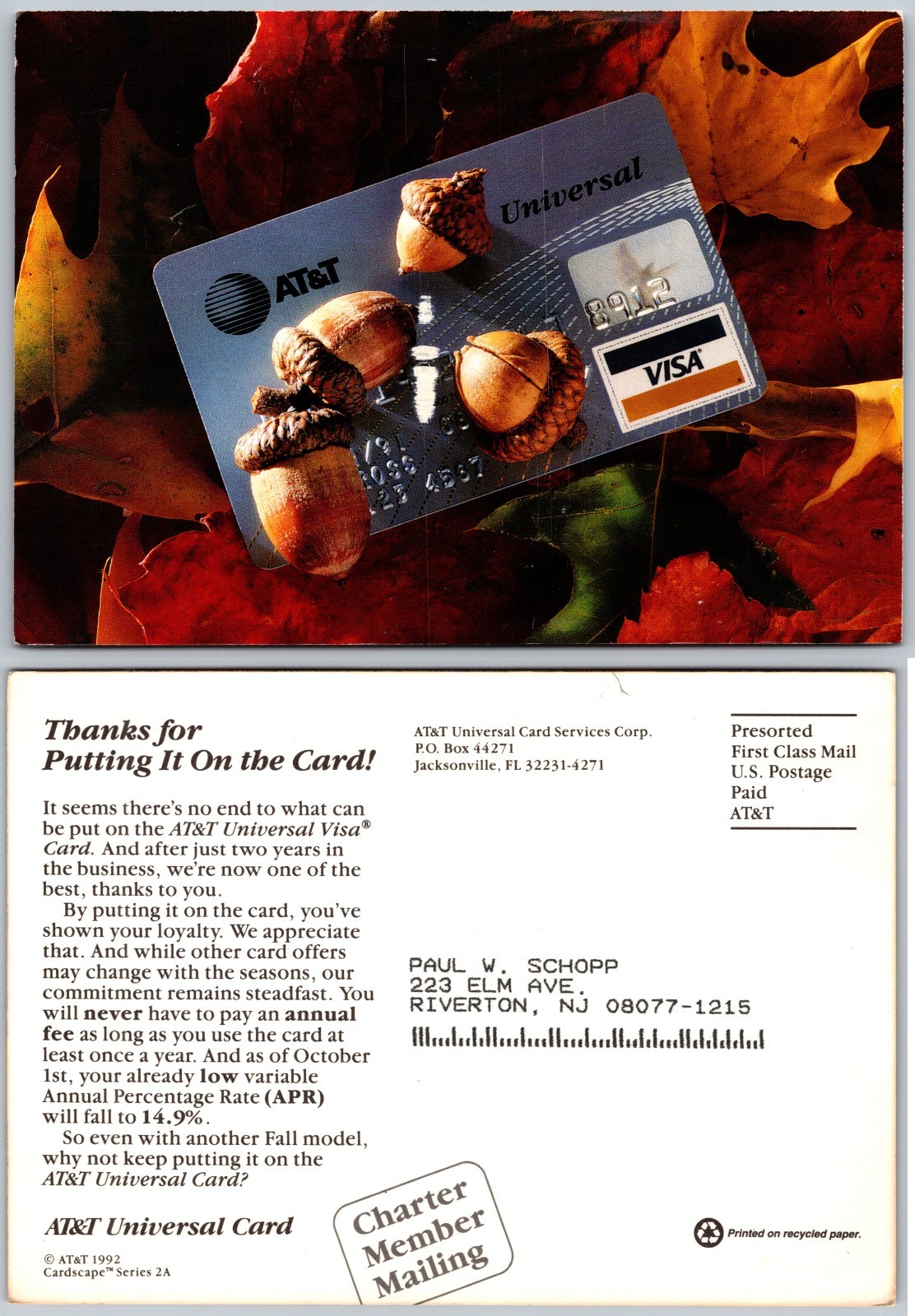 Continental ATT Universal Visa Card Postcard