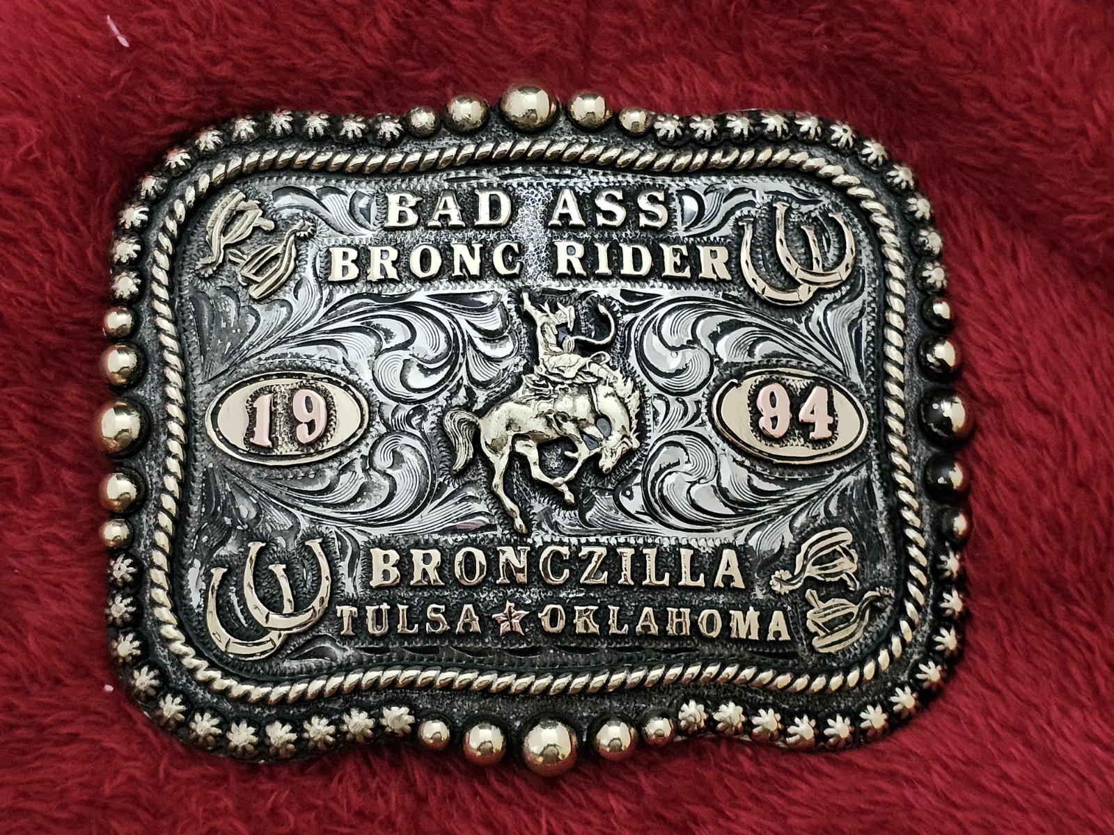 X~Treme☆1994☆Bronc Riding☆RODEO CHAMPION TROPHY BUCKLE☆Tulsa☆BRONCZILLA☆Rare929