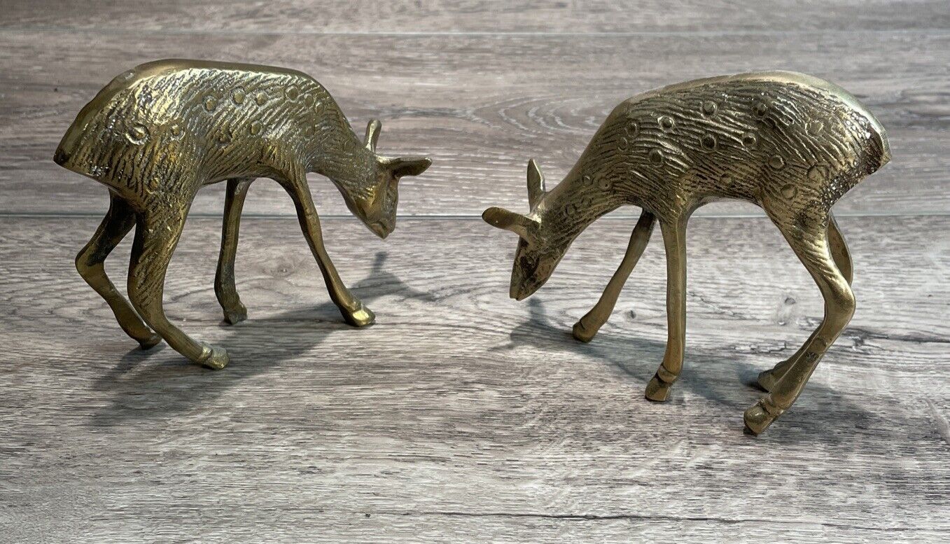 Vintage Pair of Brass Deer Figures Doe Figurines 4.5 Inch Tall