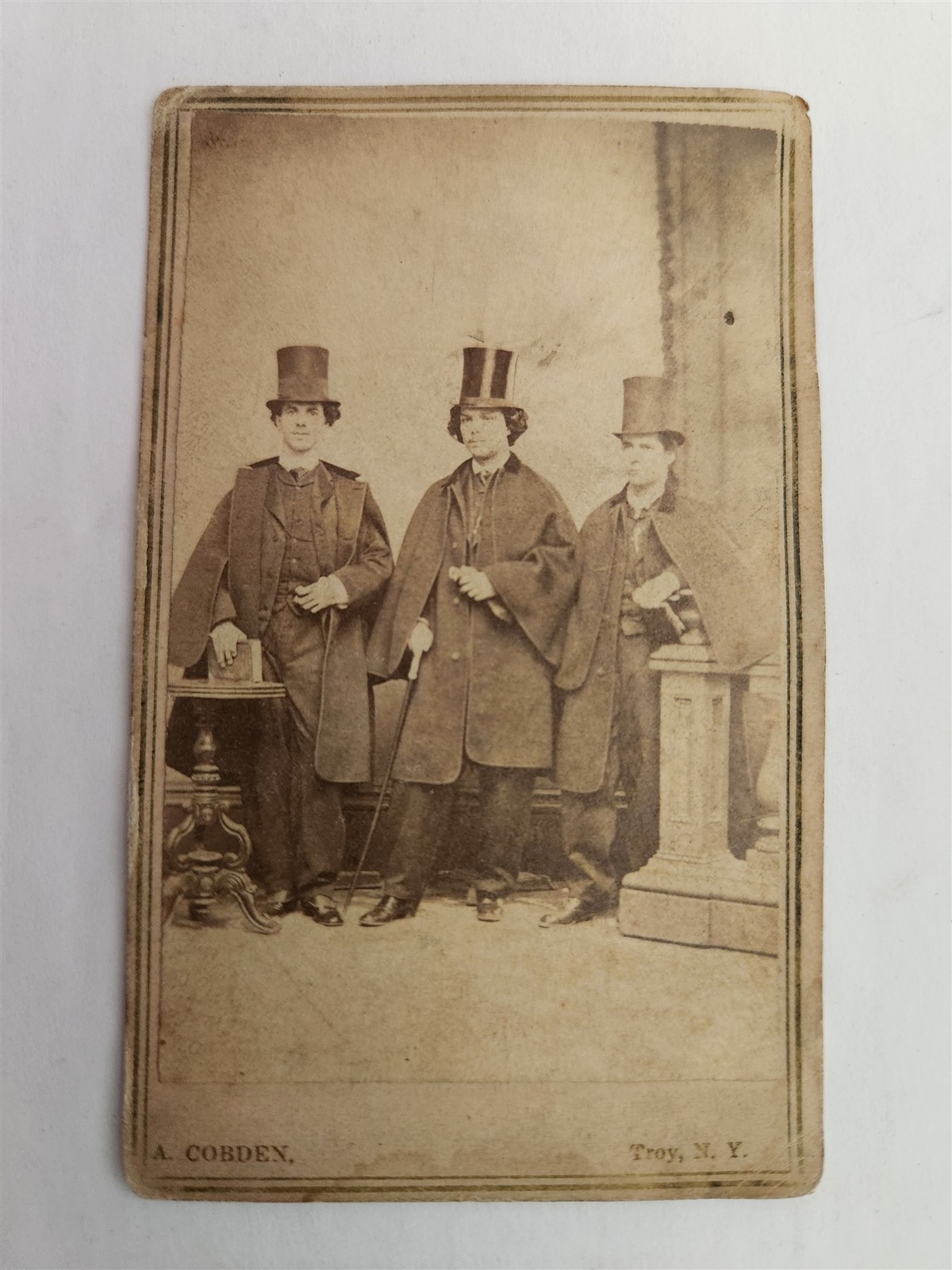 1868 antique PHOTO troy ny THREE MEN TOP HATS cdv Rensselaer Polytechnic Inst