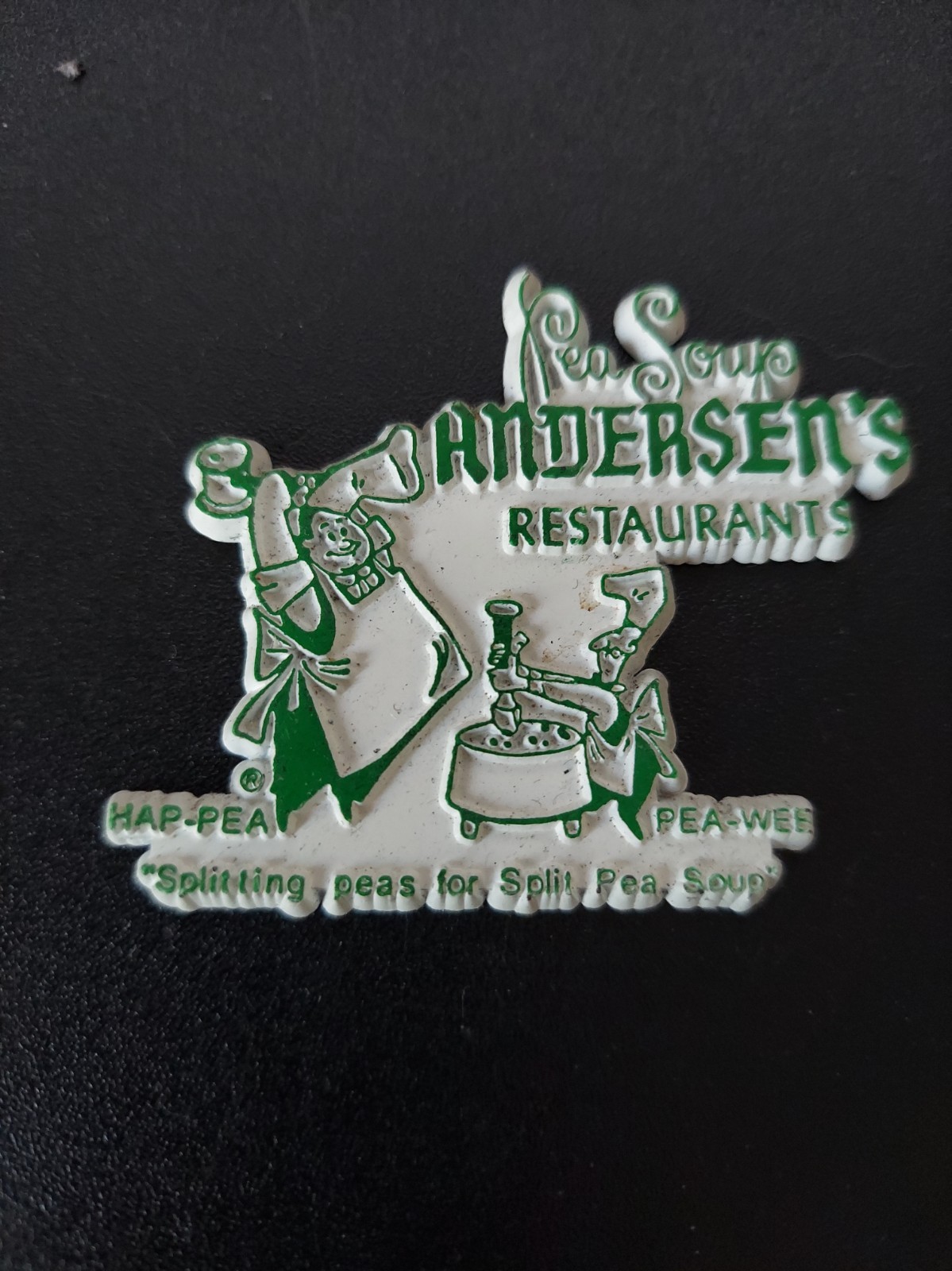 Rare Vintage Pea Soup Andersens Restaurants Logo Fridge Magnet Split Pea Soup