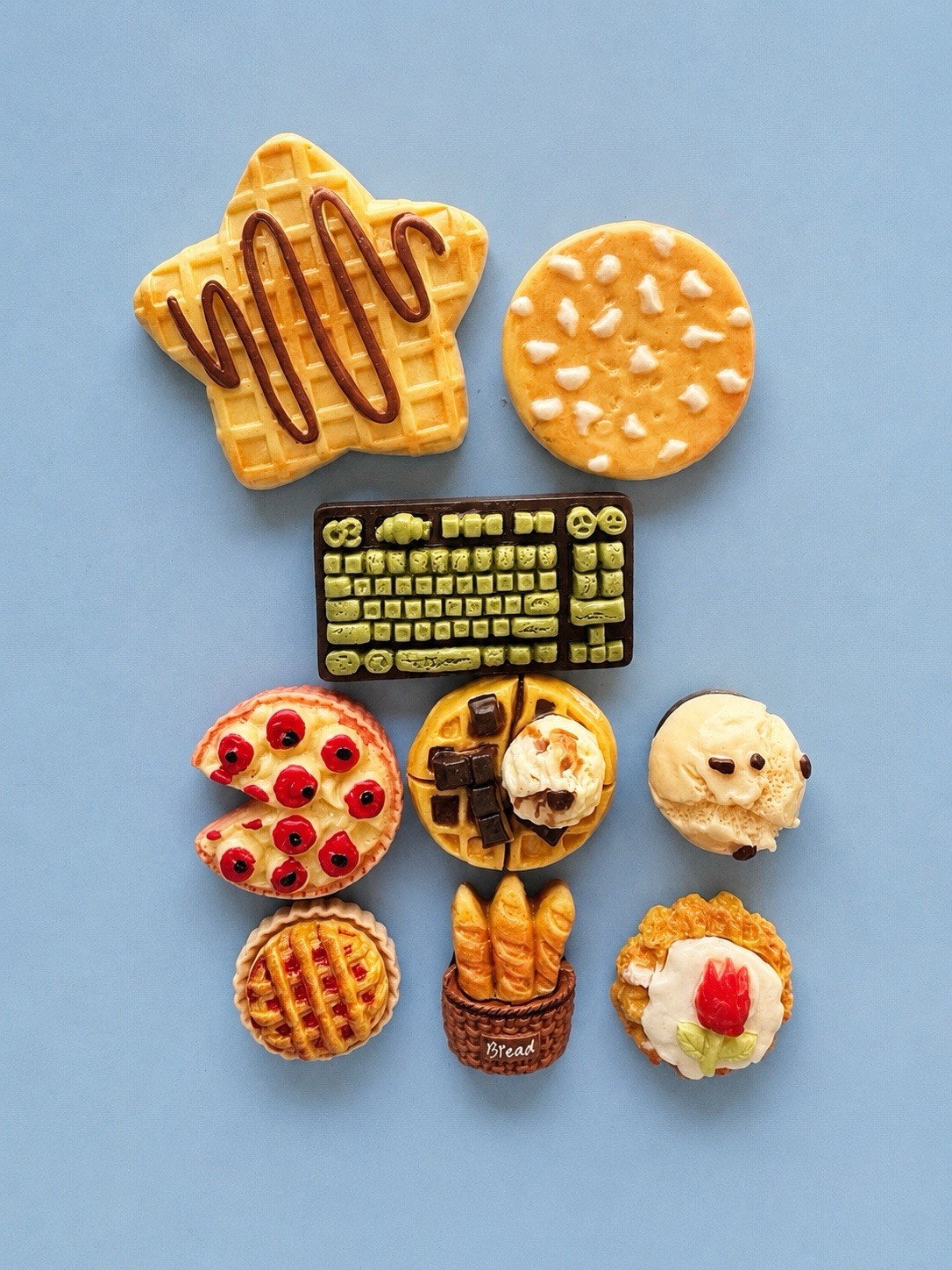 Cute Mini Food Fridge Magnets Set—Resin Dessert & Bread Magnets 9Pcs