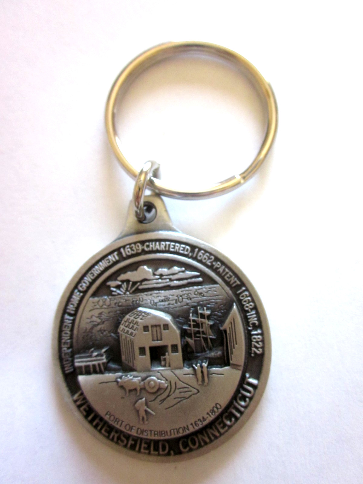 Wethersfield Connecticut Port of Distribution 1634-1800 Pewter Key Ring
