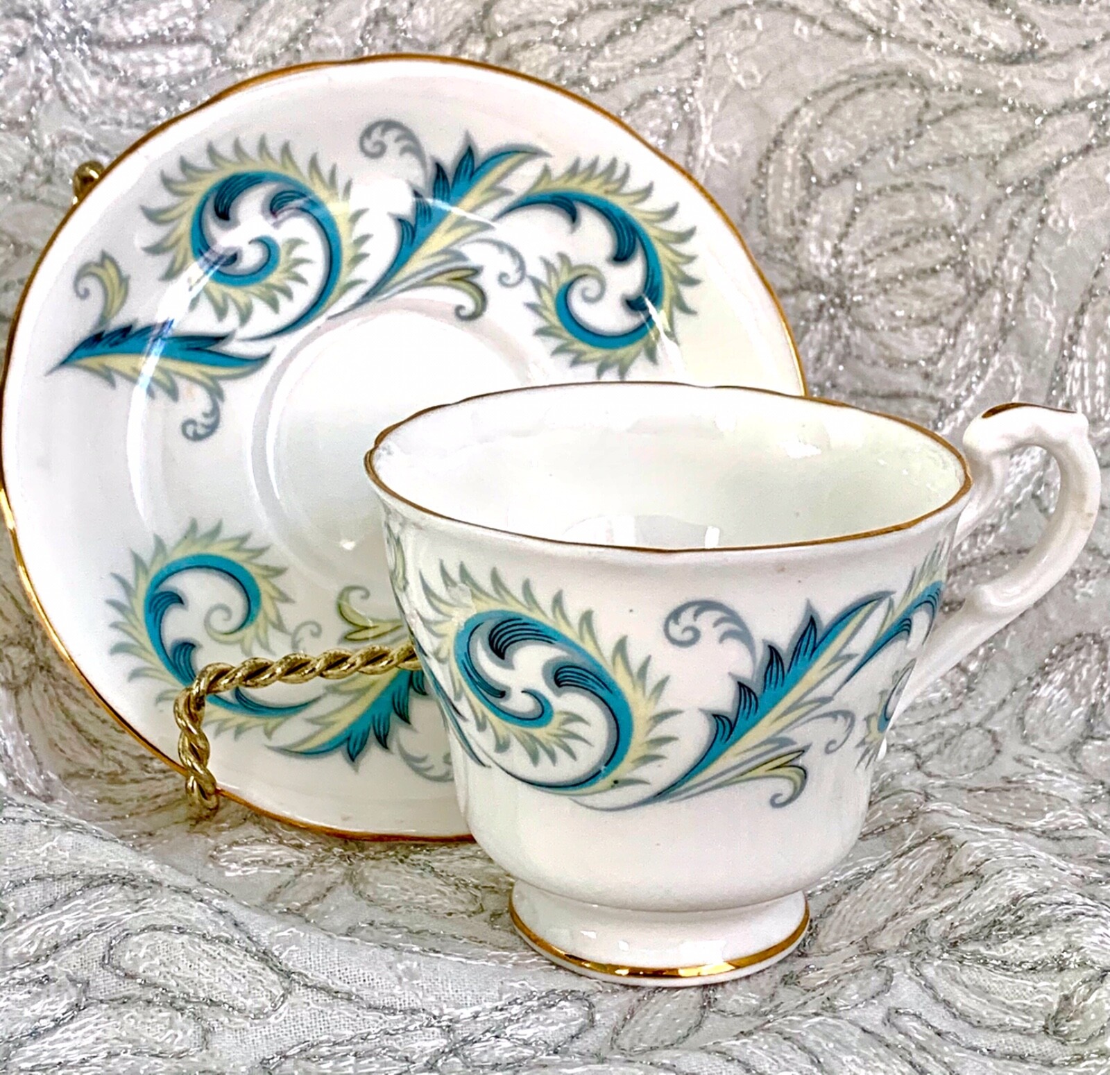 Bone China Tea Cup and Saucer Demitasse Duo Royal Standard Garland England 1960s