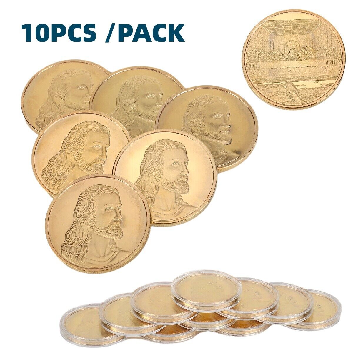 10packs Jesus Last Supper Gold Plated Metal Coin  Great Religious Keepsake