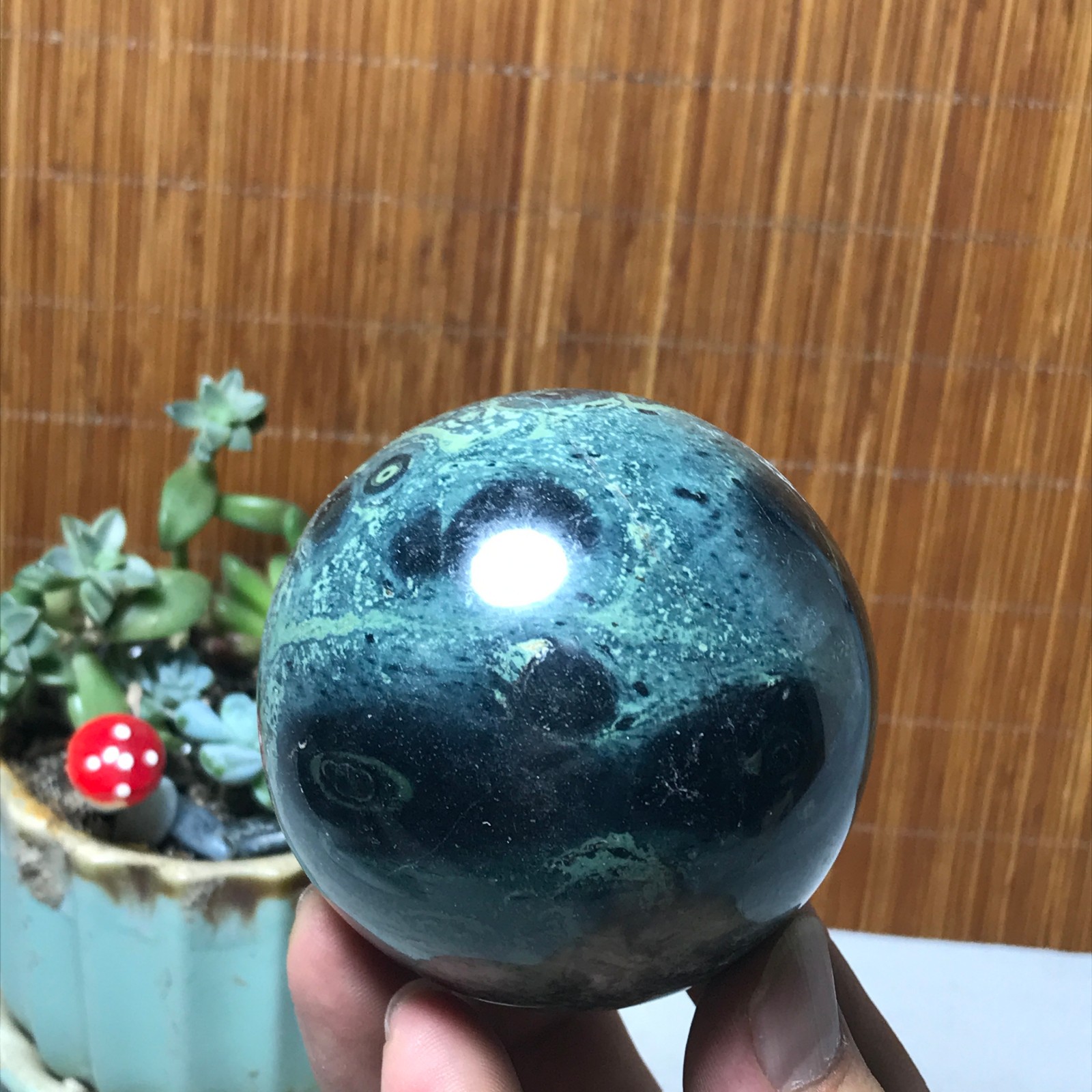 66mm NATURAL Green Kambaba jasper sphere ball quartz Crystal Healing 430g A6019