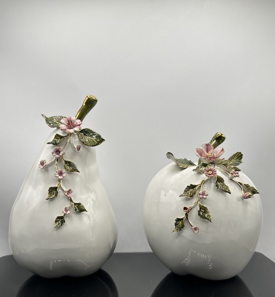 VTG Creazioni BC Italian Porcelain Pumpkin Apple Figurine Gold Capodimonte Italy