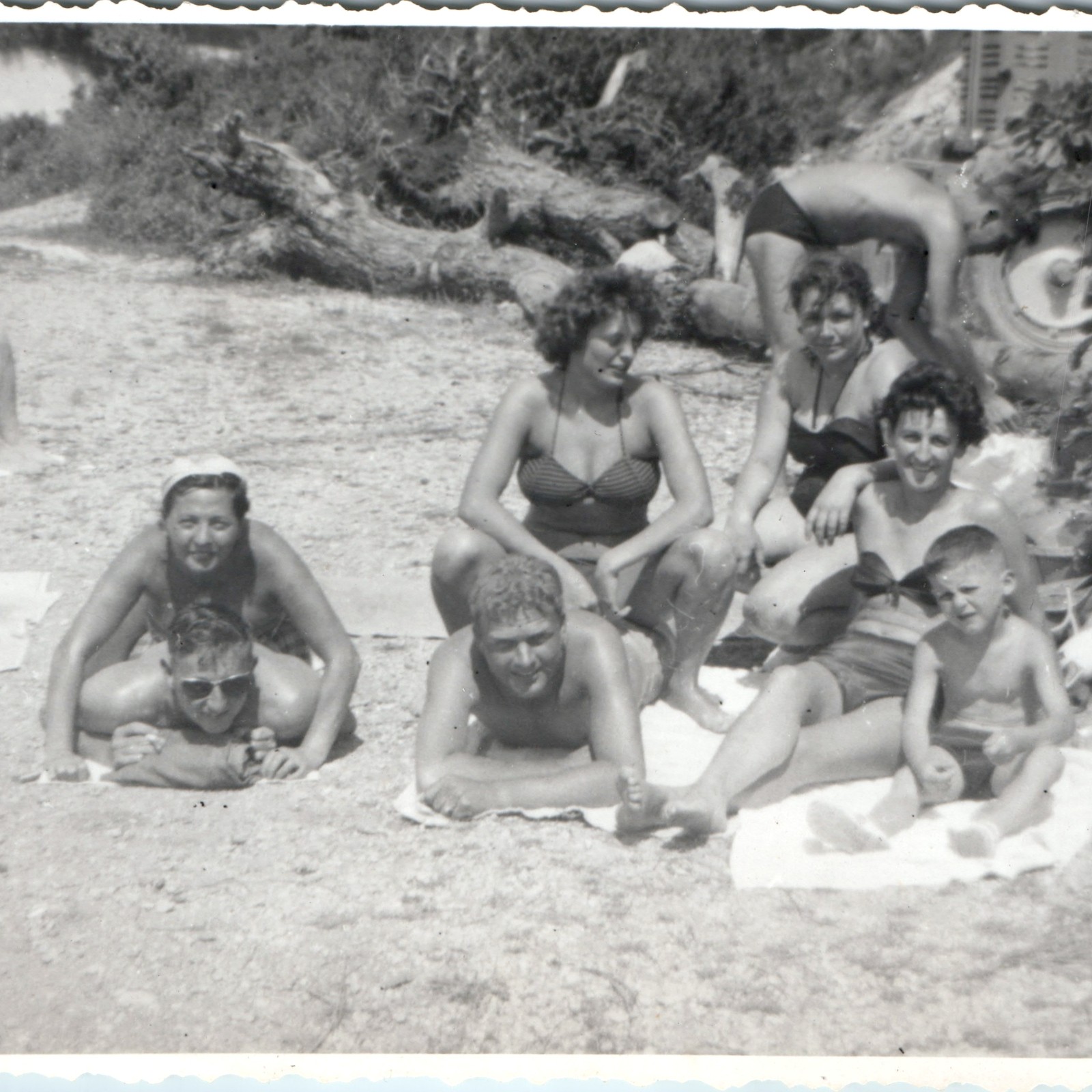 c1950s Family Beach Snapshot Photo Bikini Summer Cute Girl Swimsuit Barefoot Vtg