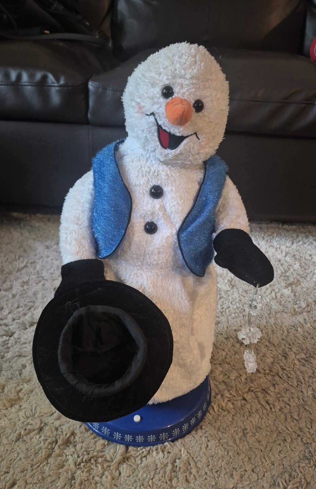 VTG 2002 Gemmy Holiday Spinning Snowflake Snowman Miser - Works Partially - Read