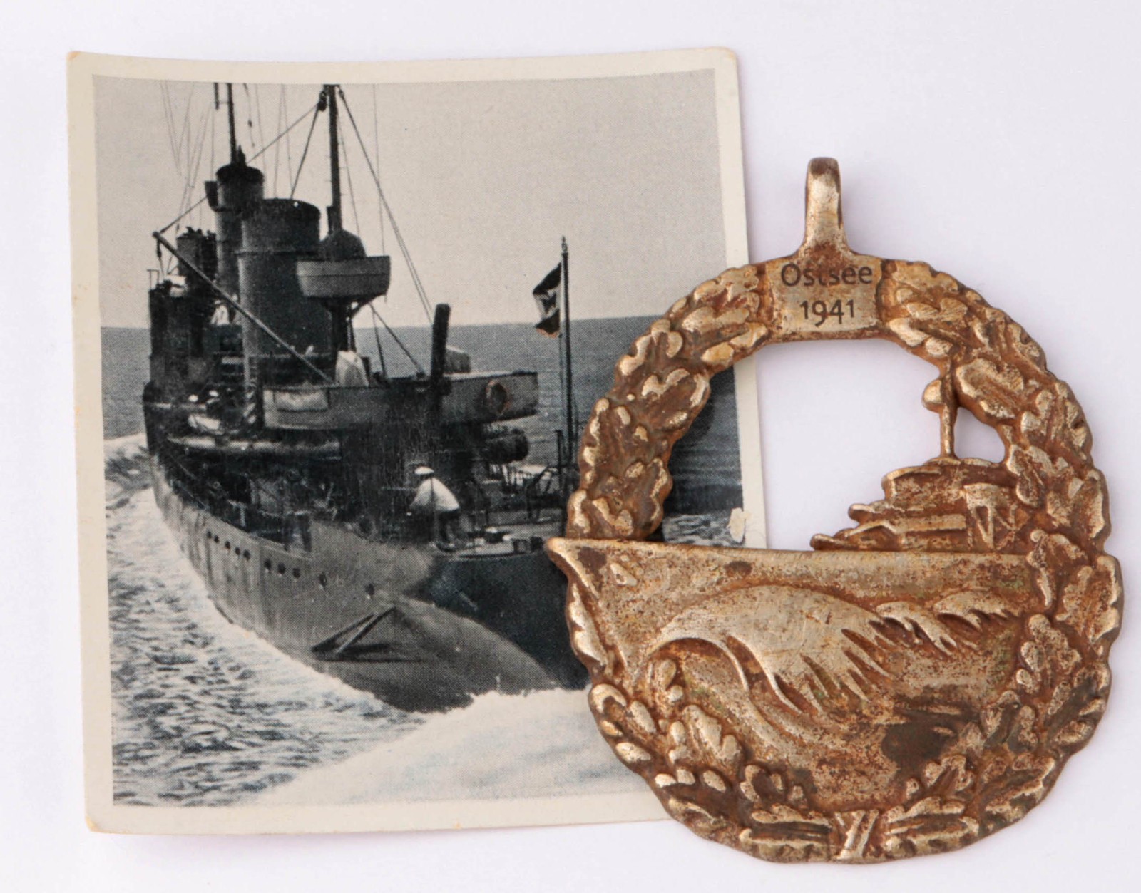 Battleship Badge Pendant Baltic Sea Ostsee 1941 WW2 Navy German Marine WWII Card
