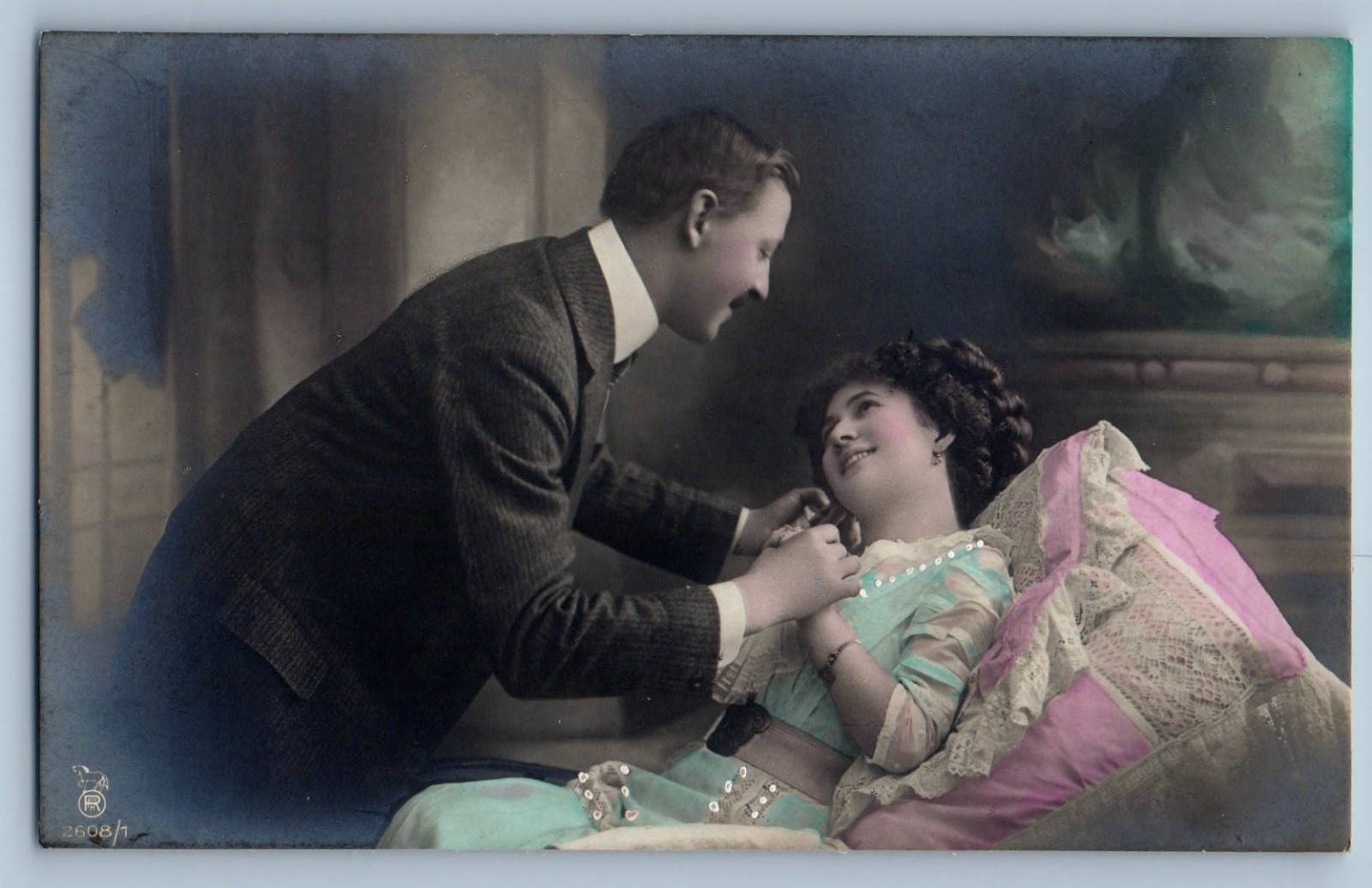 c1910\'s Romance Couple Pretty Woman RPPC Photo Unposted Antique Postcard