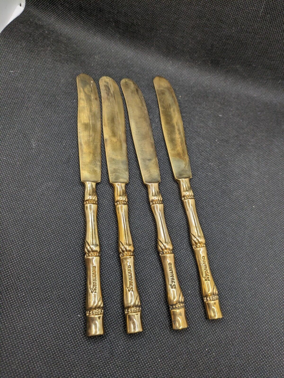 Vintage Thailand Siam Brass Cutlery Bamboo Design