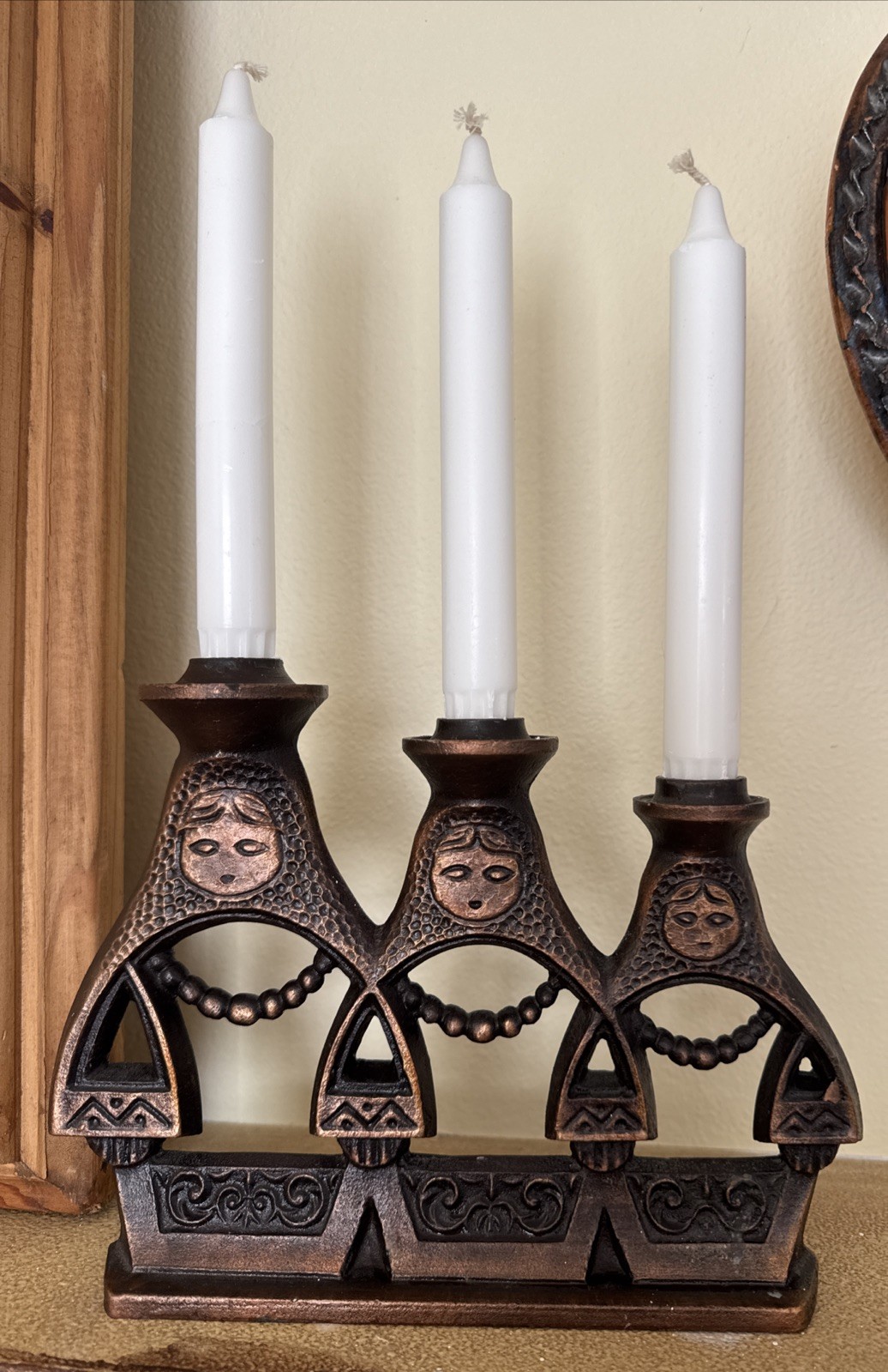 Matryoshka Soviet Vintage Triple Metal Candlestick Candle Holder Russian Dolls