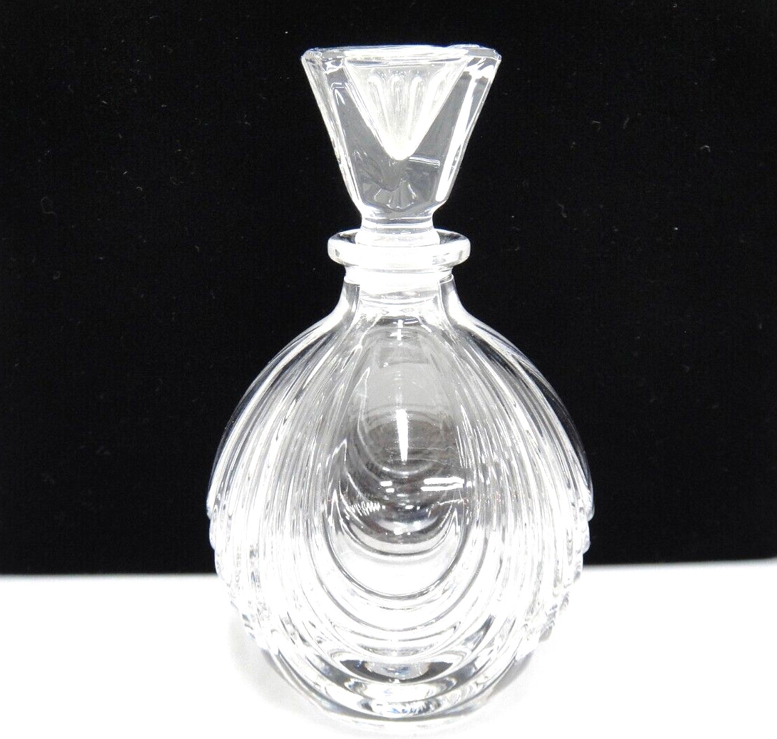 Clear Crystal Perfume Bottle w Square Stopper Ribbed Unused